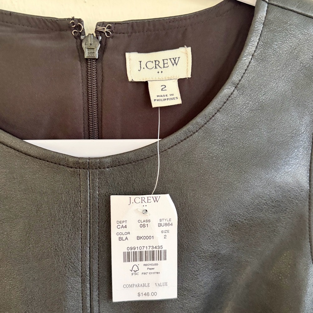 J. Crew Factory Black Faux Leather Mini Shift Dress, SZ 2 NWT 🏷️ - Picture 6 of 10